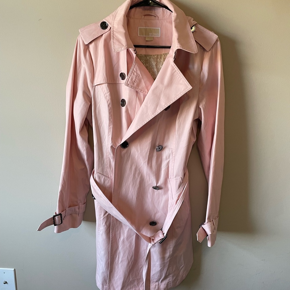 Never worn Michael Kors double breasted- belted trench coat, pale pink.